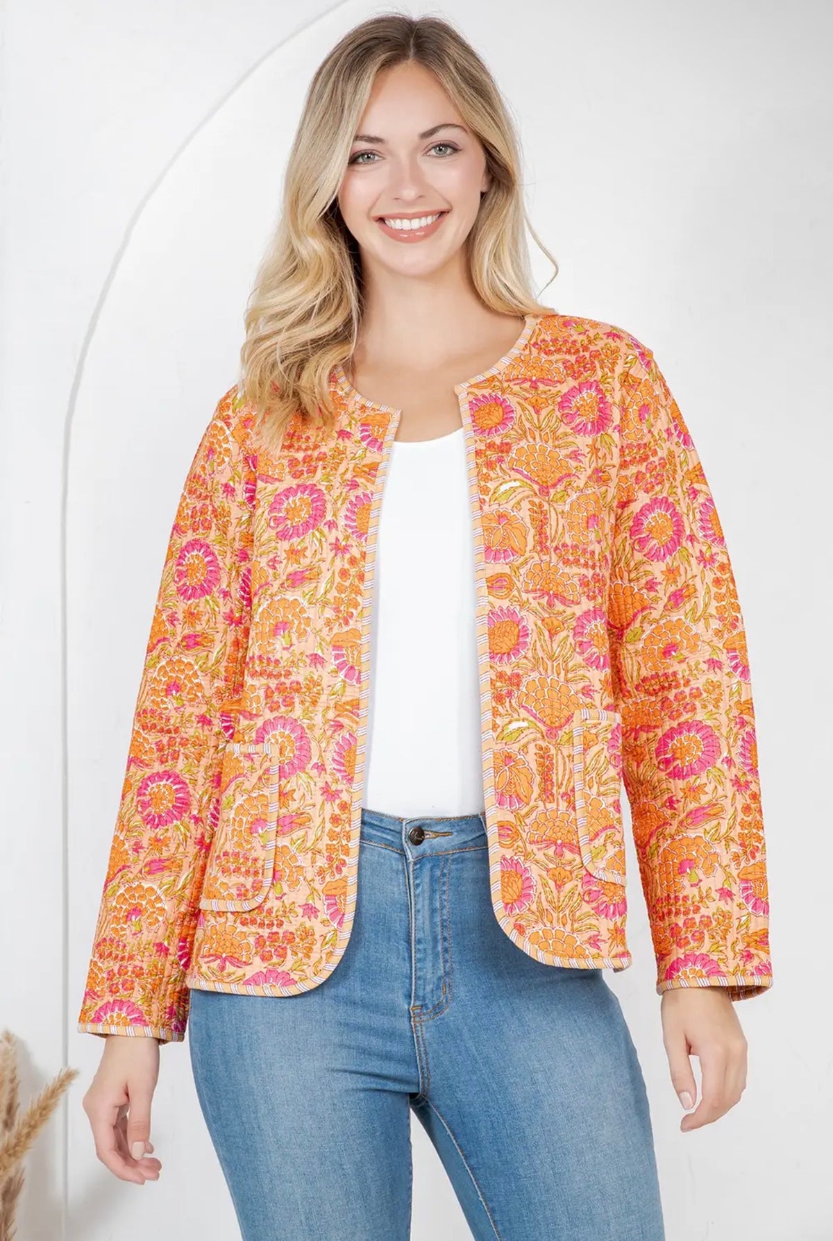 Orange Floral Quilted Jacket