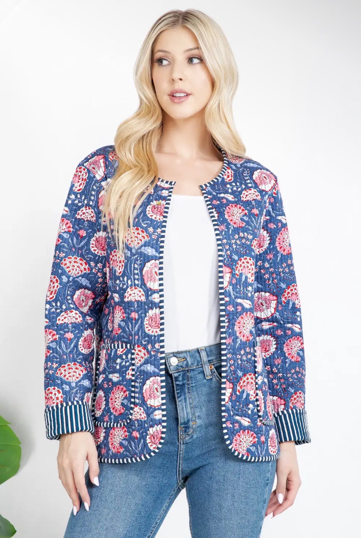 Medium Blue Floral Quilted Jacket